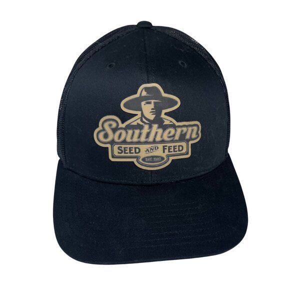 Richardson Trucker Hat Style Southern Seed & Feed Mens Black Snapback Hat - Picture 3 of 8